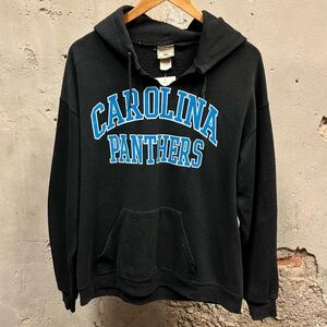 Vintage Y2K Carolina Panthers Spellout Black Fleece Hoodie Sweatshirt Large L